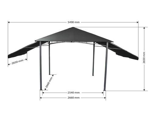 Paviljoen met opklapbare zijpanelen, 3 x 3 m, polyester, antraciet