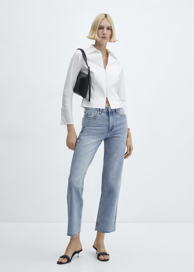 MANGO Straight-fit cropped jeans Open blue