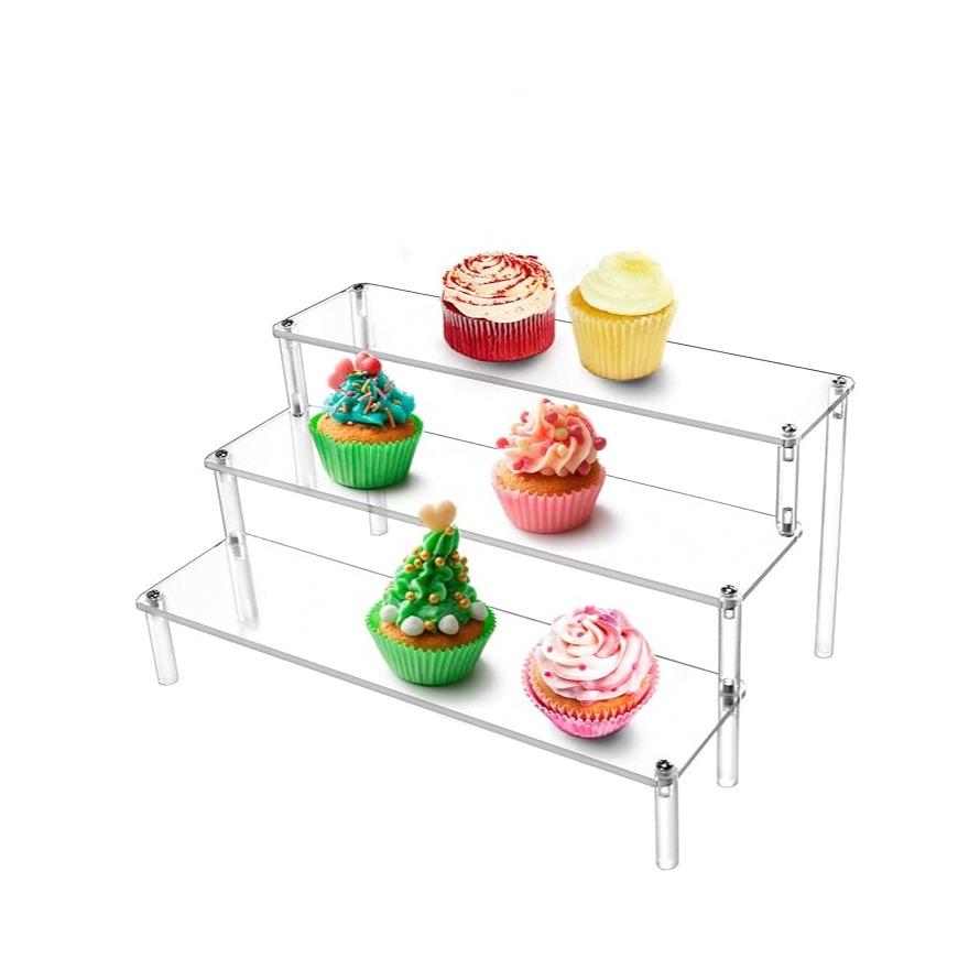 (15x30cm) Acryl Ständer Deko Halterung Display Regal Treppe mit 3 Stufen für Candy Bar / Kuchen Buffet / Sammlerstücke - Transparent