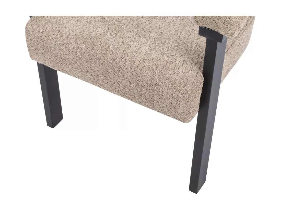 Lot de 6 chaises avec accoudoirs en tissu bouclette et bois d'hévéa noir - Taupe - LIVELIA de Pascal MORABITO