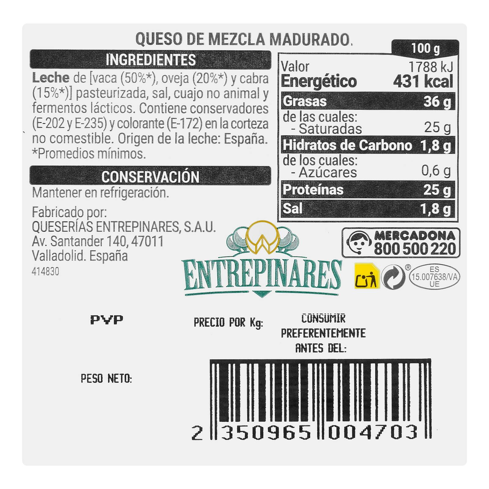 Fromage affiné mélangé Hacendado