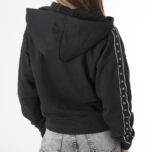 Sweat Capuche Zippé A Bandes Femme 116137 Noir