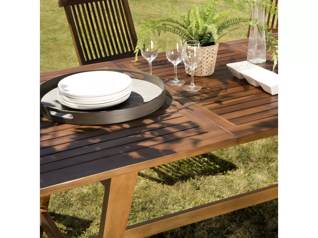 HANNA - Table de jardin 8/10 personnes - rectangulaire scandi extensible 180/240x100cm en bois teck huilé