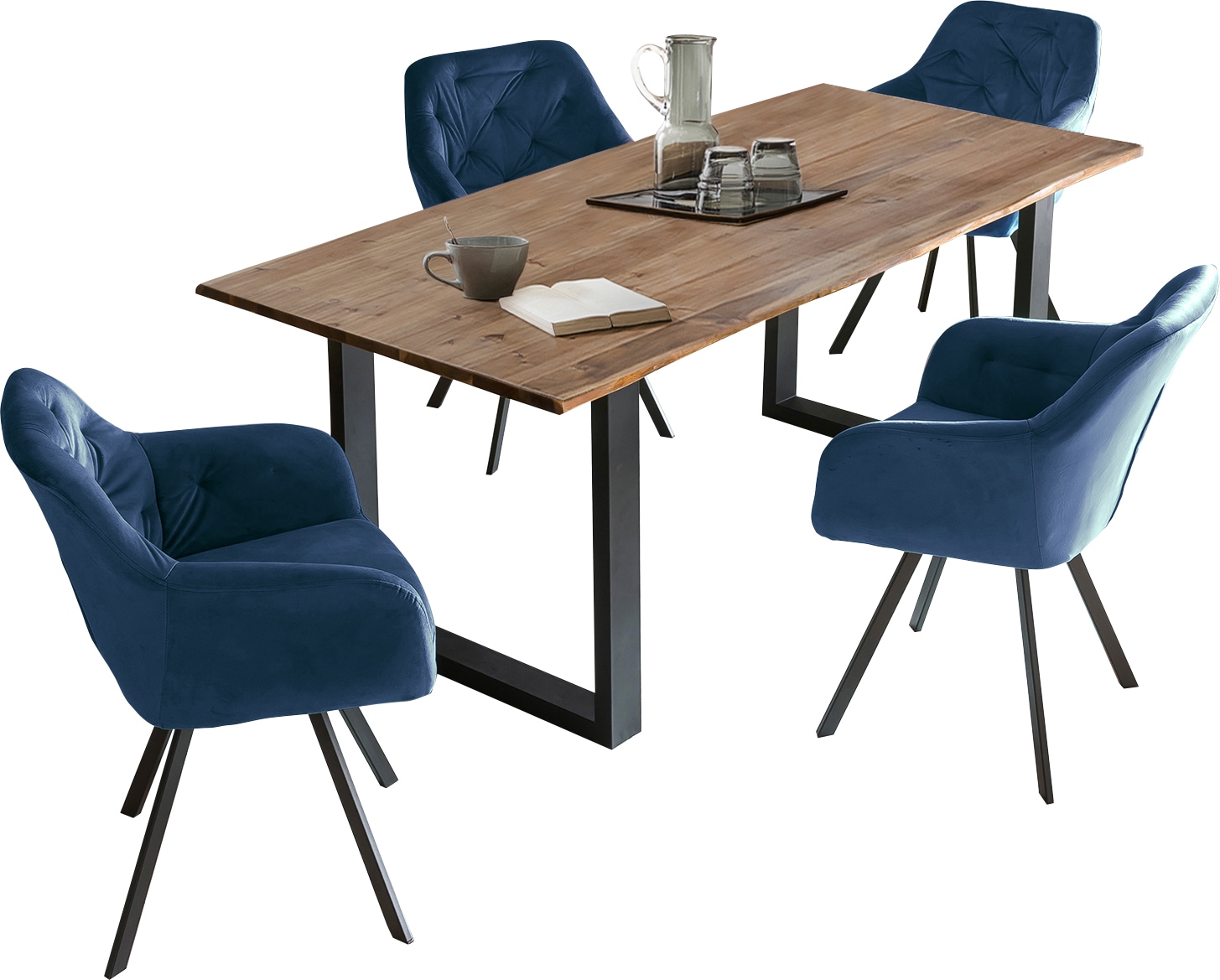 SalesFever Essgruppe »Stilvolle Essgruppe« Set, 5 Stk. tlg. 5-teilige Sitzgruppe mit 360° Drehplatte und echter Baumkante