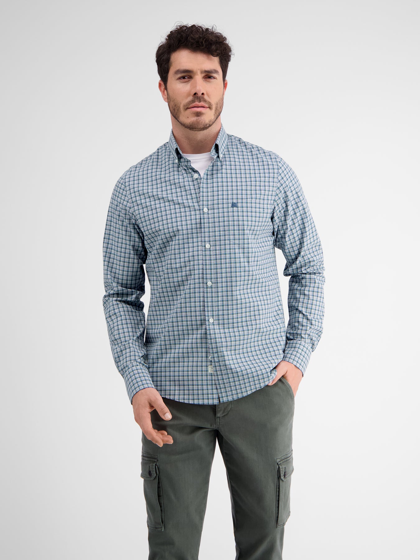 Langarmhemd, kariert, klassischer Button-down-Kragen