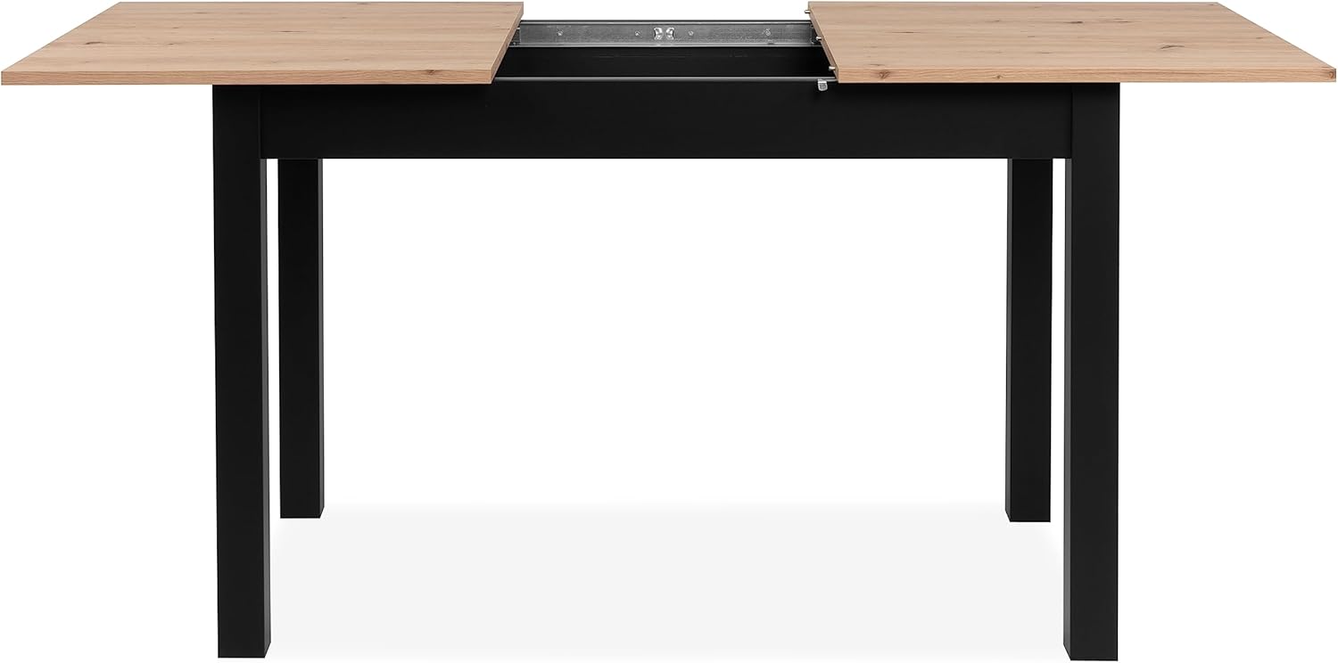 möbelando Esstisch >Coburg< ausziehbar 160cm, Artisan Eiche/Schwarz - 120/160x76,5x70cm (BxHxT)