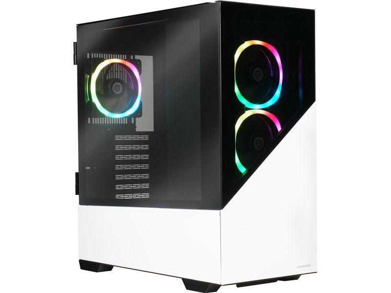 Enermax PC-Gehäuse ENERMAXK8 Schwarz/Weiss Gaming-Mid-Tower mit ausgezeichneter Luftversorgung