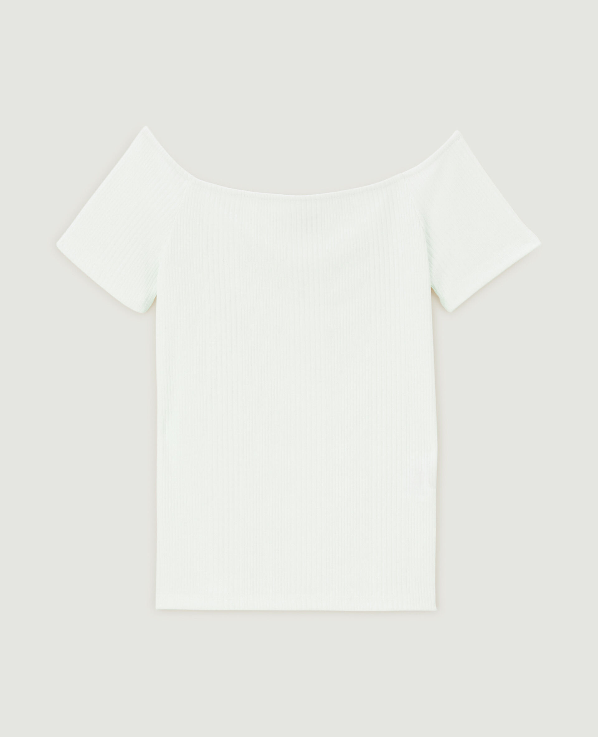 Top encolure Bardot maille côtelée - Blanc