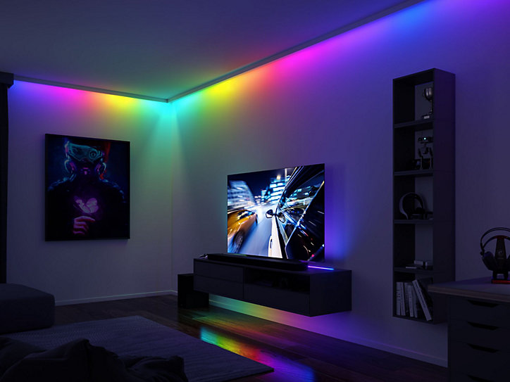 Strip LED intégré dimmable autocollant Dynamic Rainbow RGB Paulmann 14,5W blanc mat L.5m x H.0,2 x P.0,2cm