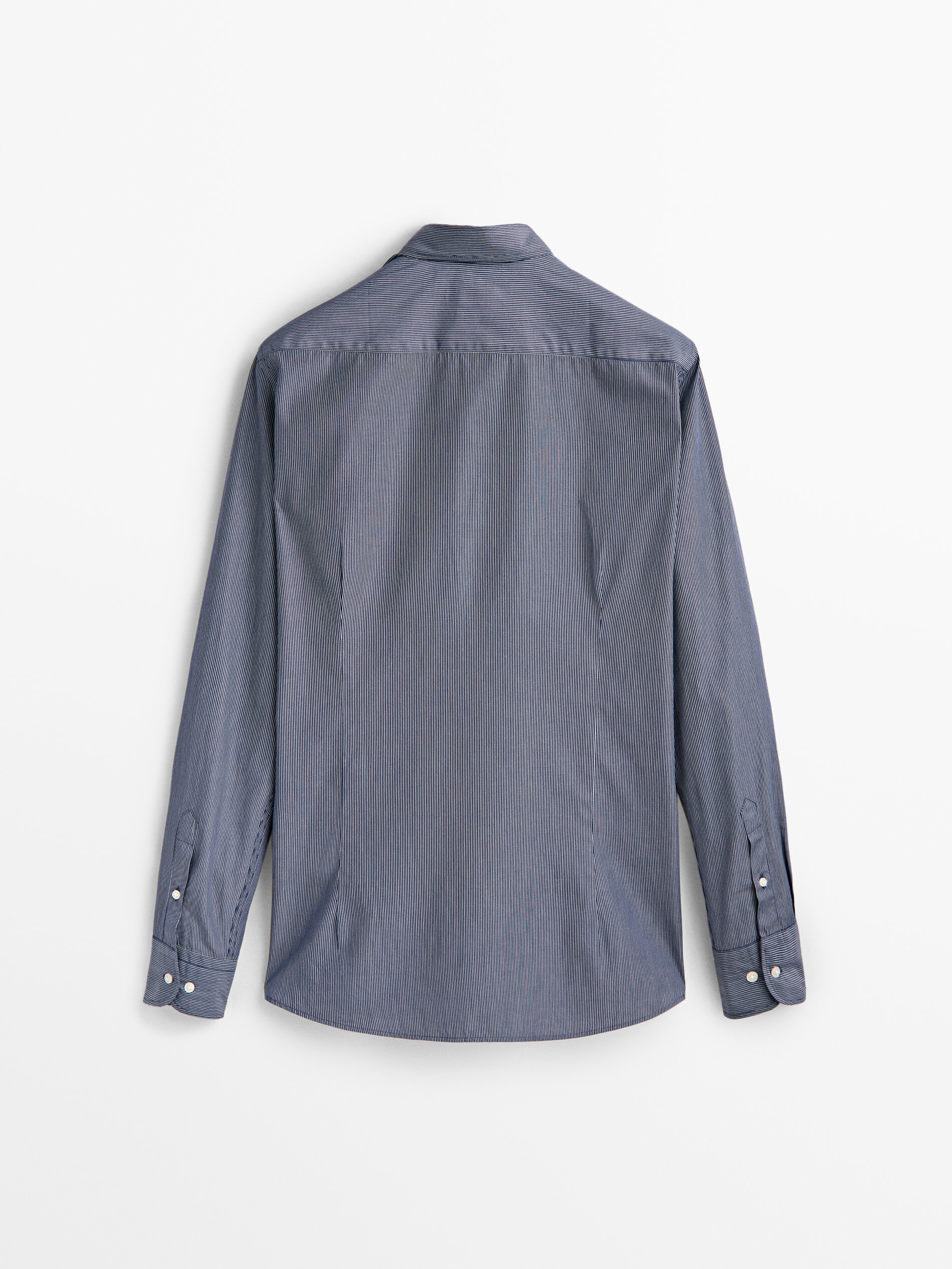 Camisa listrada de algodão popeline com modelagem slim - AZUL MARINHO
