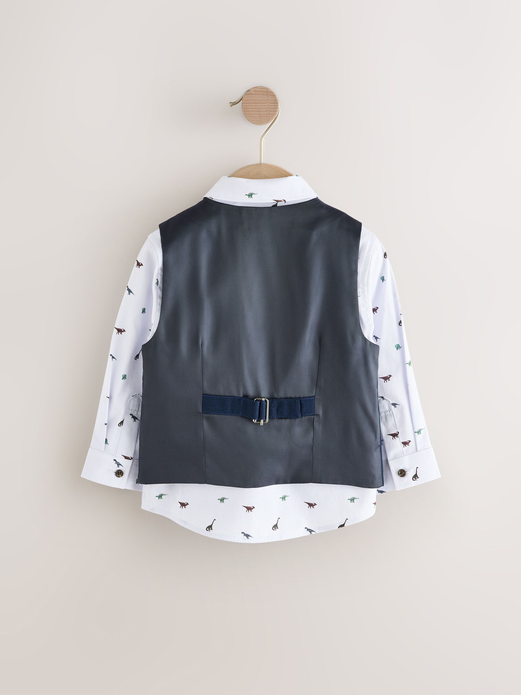 Marineblauw met dinosaurus - Set met gilet, overhemd en vlinderdas (3 mnd- 7 jr)