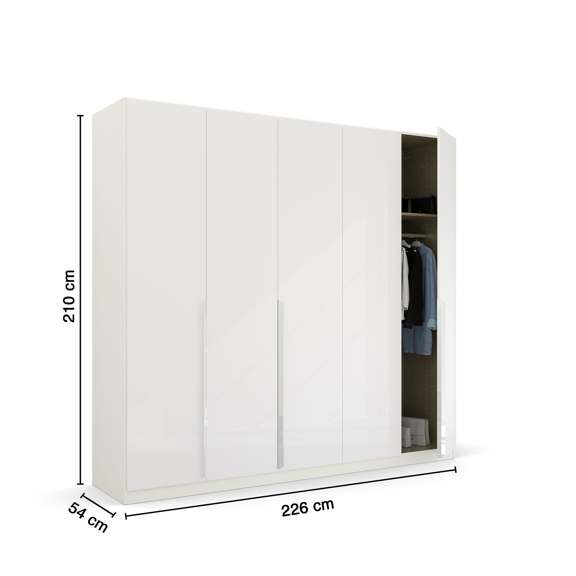Drehtürenschrank - Hochglanz weiß - 5 Türen - 226 cm