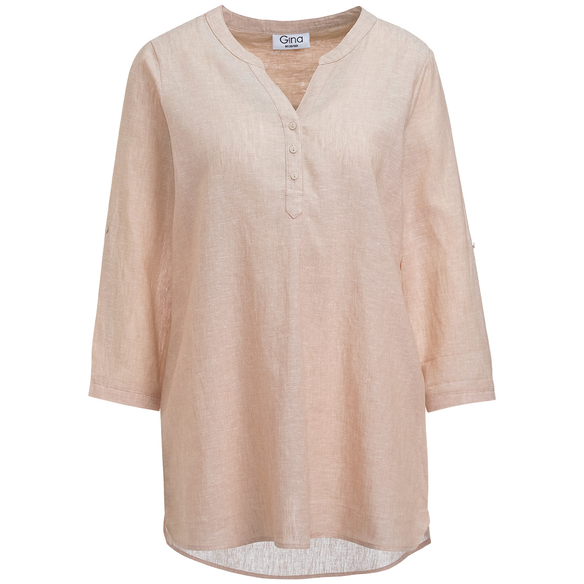 Gina Damen Leinen-Bluse mit Serafino-Ausschnitt hellbraun