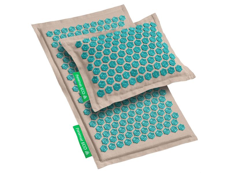 Pranamat Eco Massage Set – Matte und Kissen türkis Nahhaltiges, handgefertigtes Rücken- und Kopfmassage Set