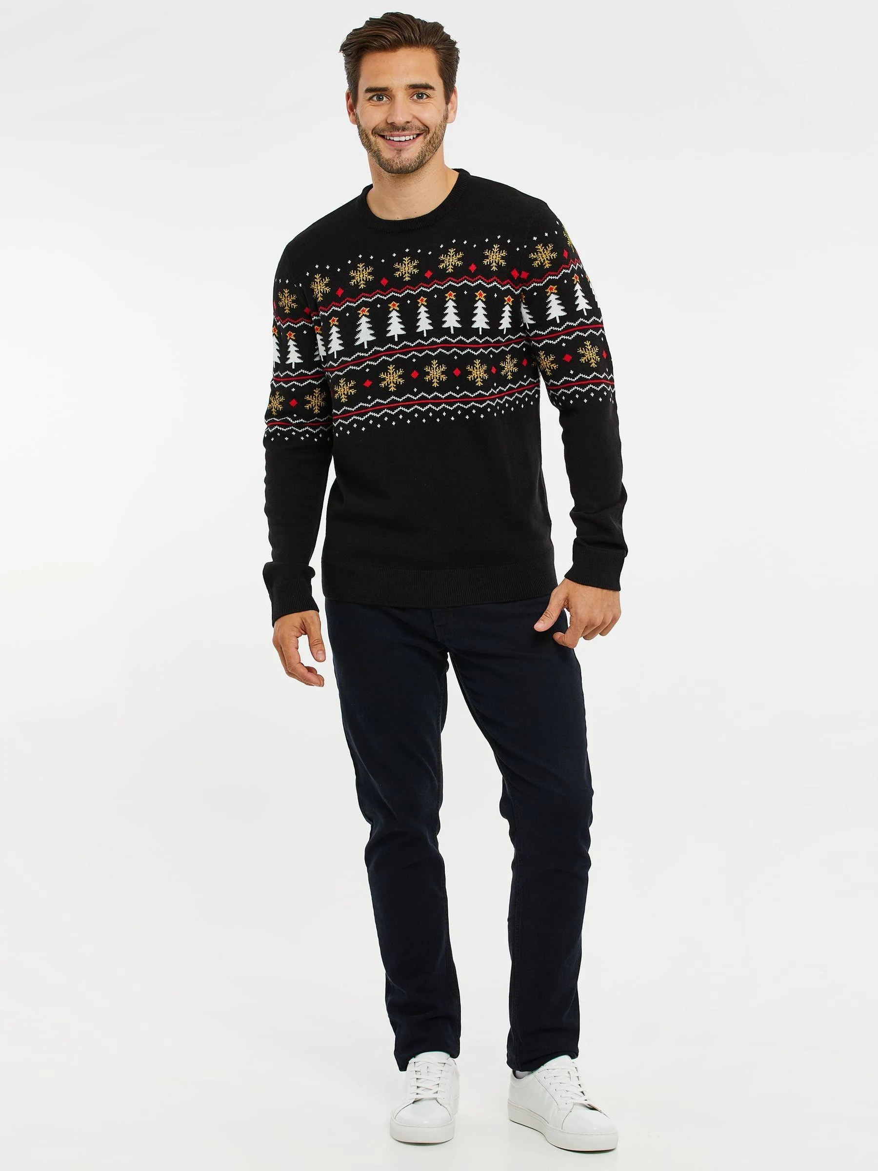 Zwart - Threadbare kersttrui met ronde hals