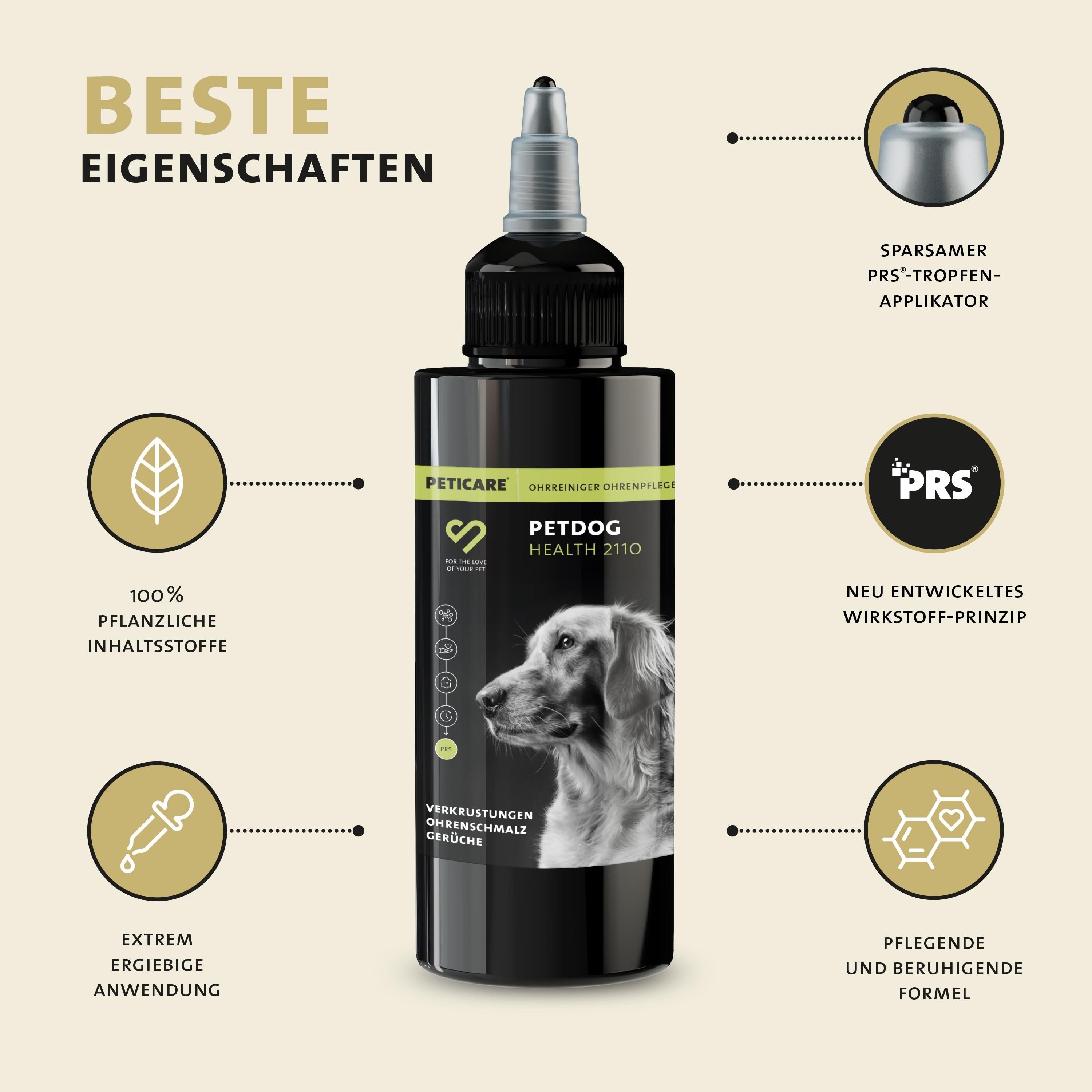 Peticare Ohren-Reiniger für Hunde, löst Schmutz & Verkrustungen, bei Gerüchen