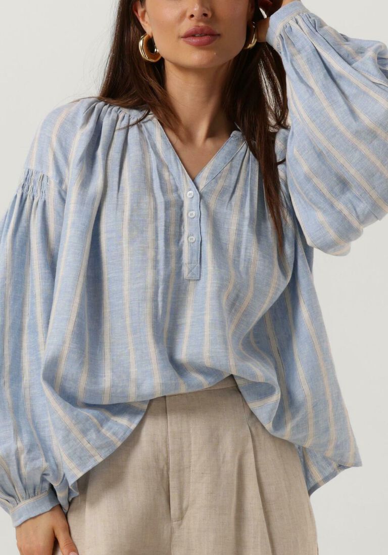 MOS MOSH lichtblauwe mos mosh blouse safi striped linen shirt