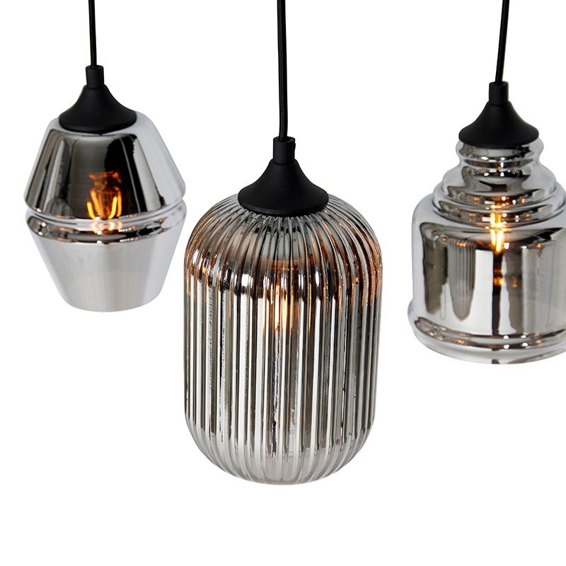 Art deco hanglamp zwart met smoke glas 8-lichts - Hanne