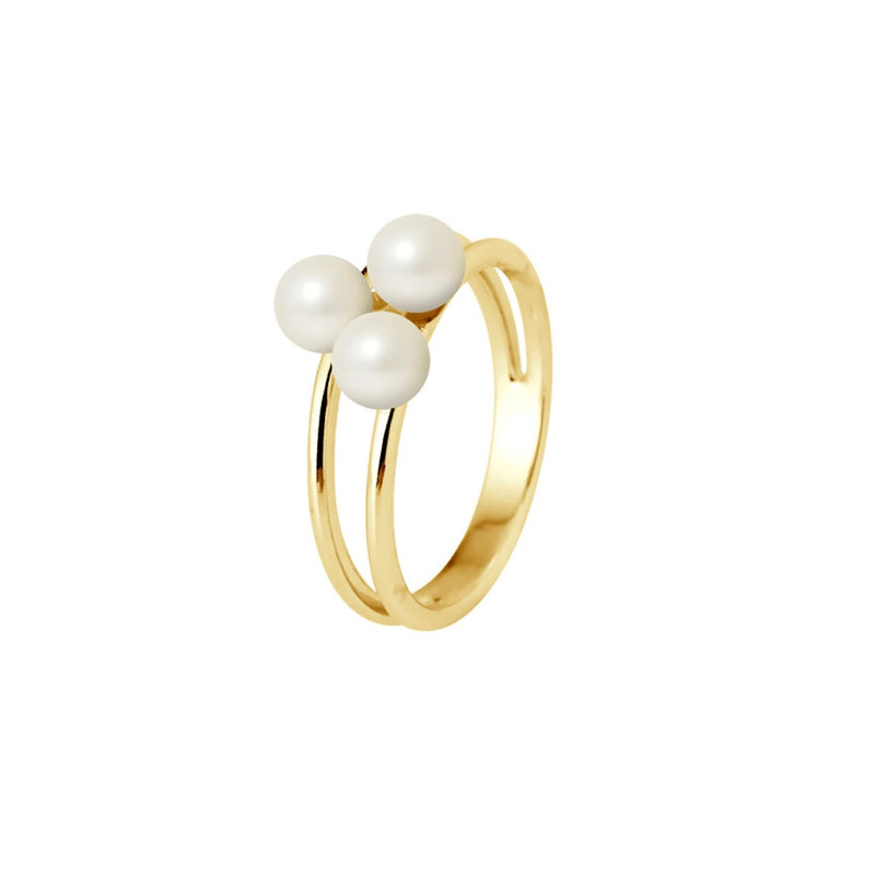 Bague Jonc 3 Perles de Culture d'eau douce Blanches et Or jaune 750/1000