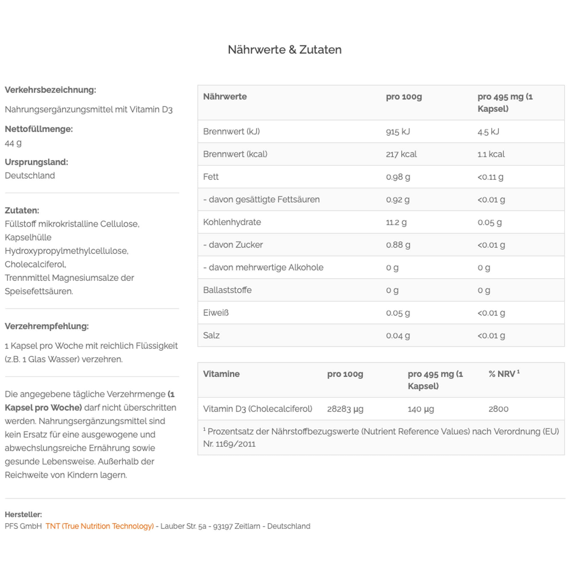 TNT Vitamin D3 90 Depotkapseln - 5600 i.E.
