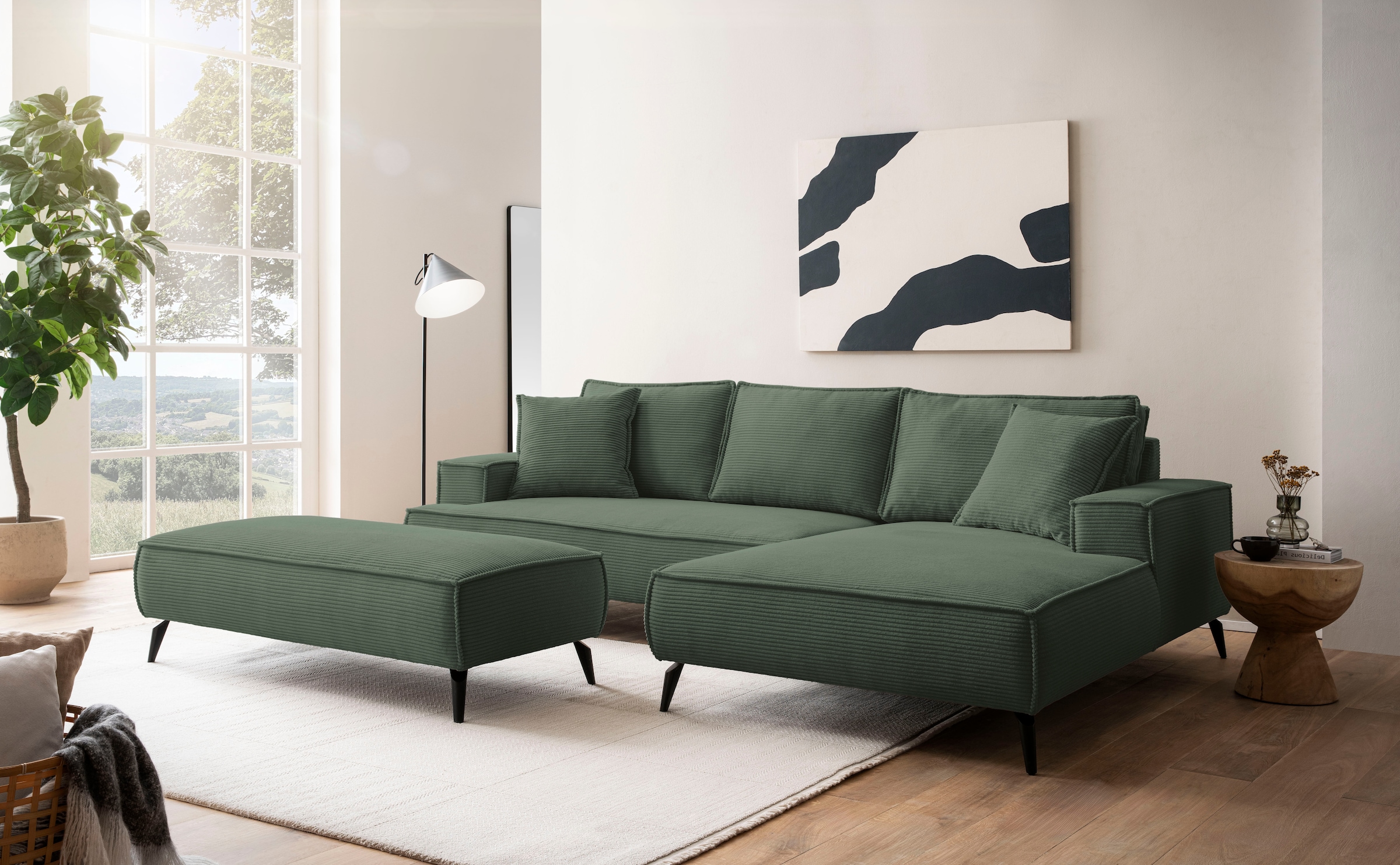 Home affaire Ecksofa »TVINNU, L-Form, 275cm, in Cord und Leinenoptik« wahlweise Recamiere rechts/links, schwarze Füsse, bequemer Sitzkomfort