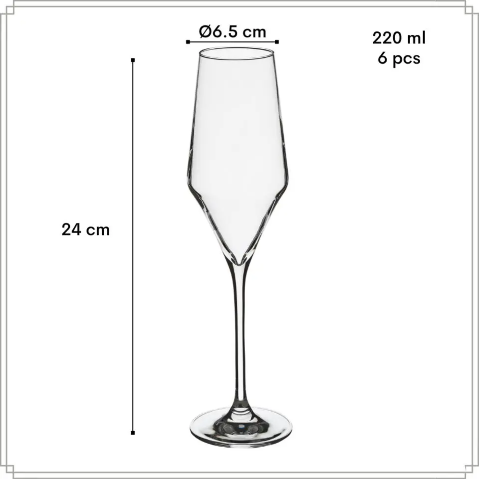 OTIX Wijnglazen Flute Transparant Kristal 220ML Set van 12 TOPAZ