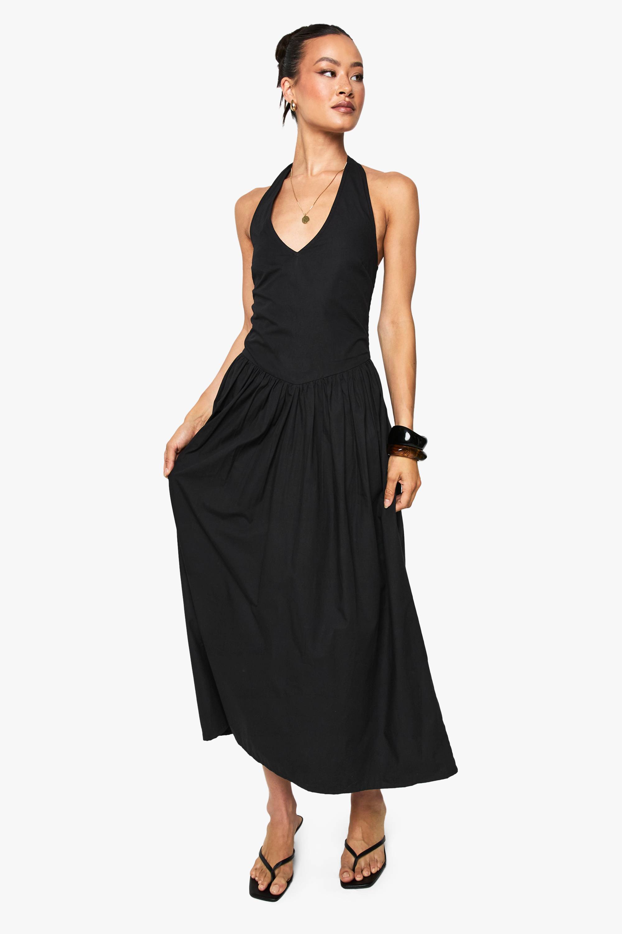 boohoo Robe midi en popeline de coton à encolure halter pour grandes tailles