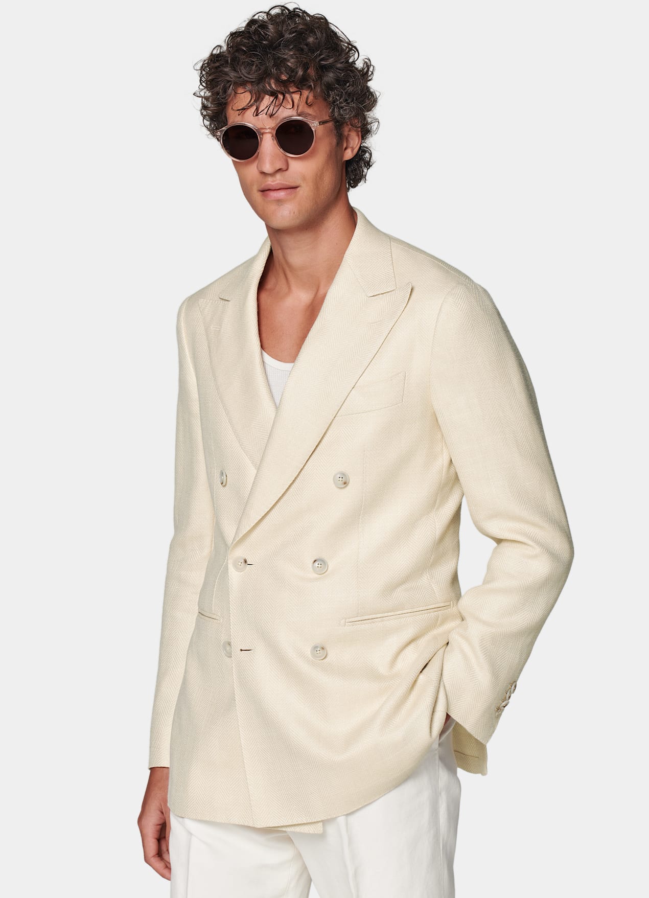 Blazer Havana coupe Tailored marron clair à chevrons