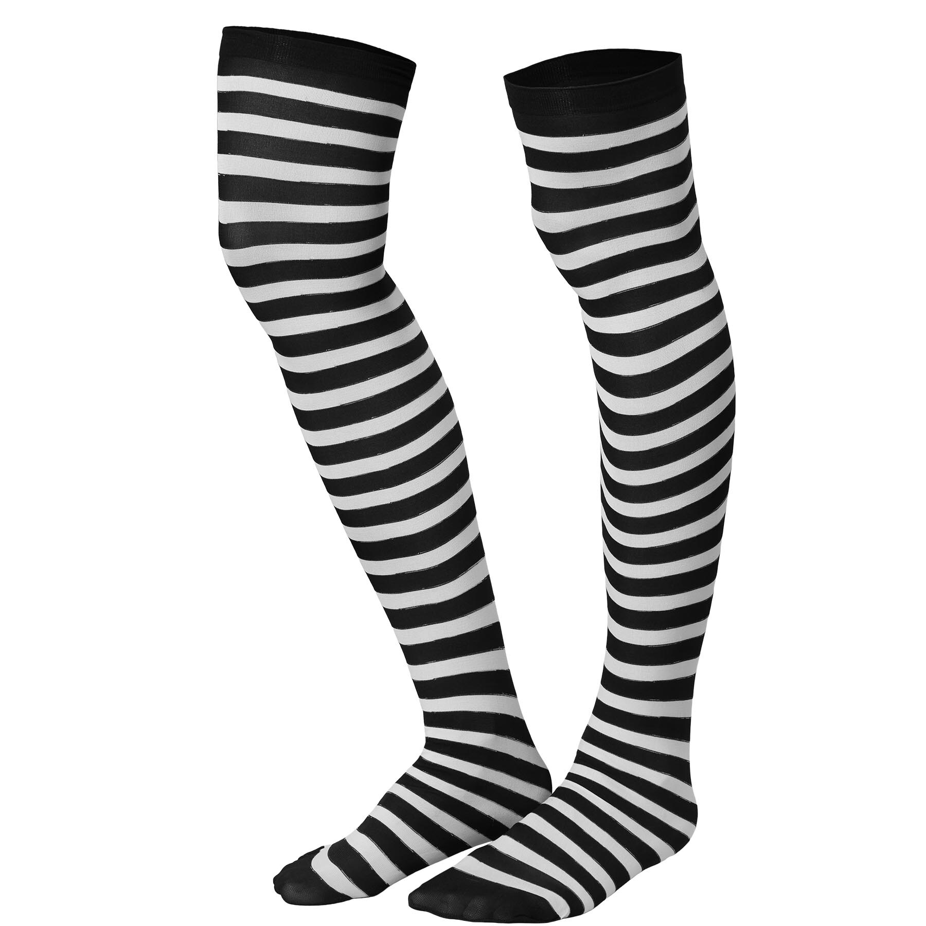 tectake® Gestreifte Overknee-Strümpfe schwarz-weiß