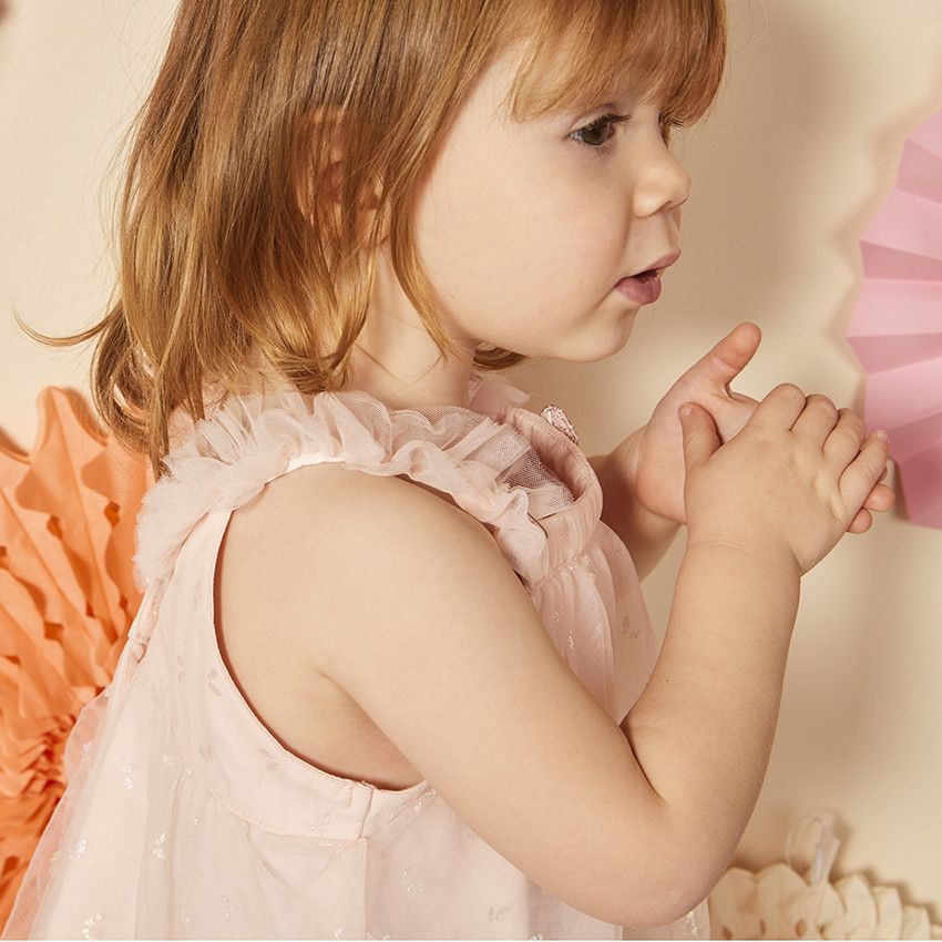 Robe sans manches en tulle imprimés papillons pour bébé fille - Rose