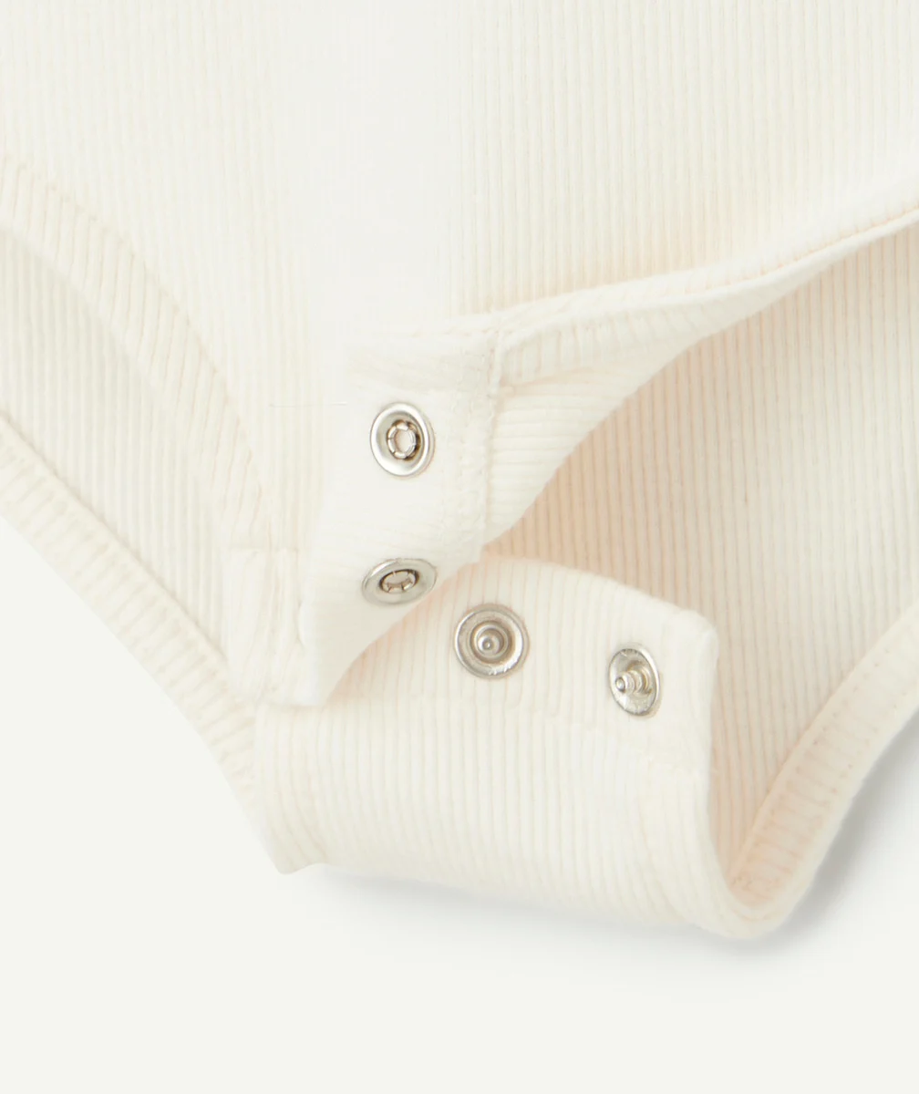 body manches longues fille en coton bio blanc côtelé avec broderies