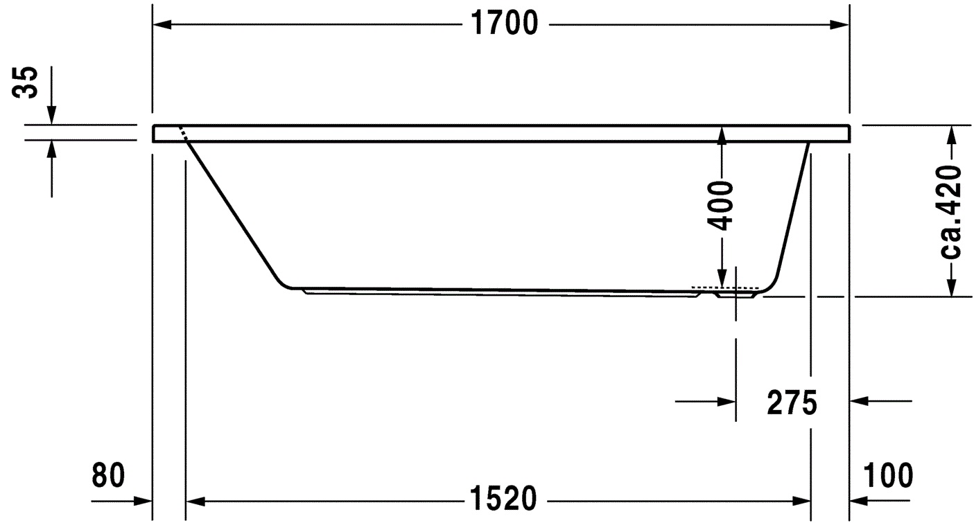 Duravit D-Code ligbad 170x70cm met afvoer aan het voeteneind wit