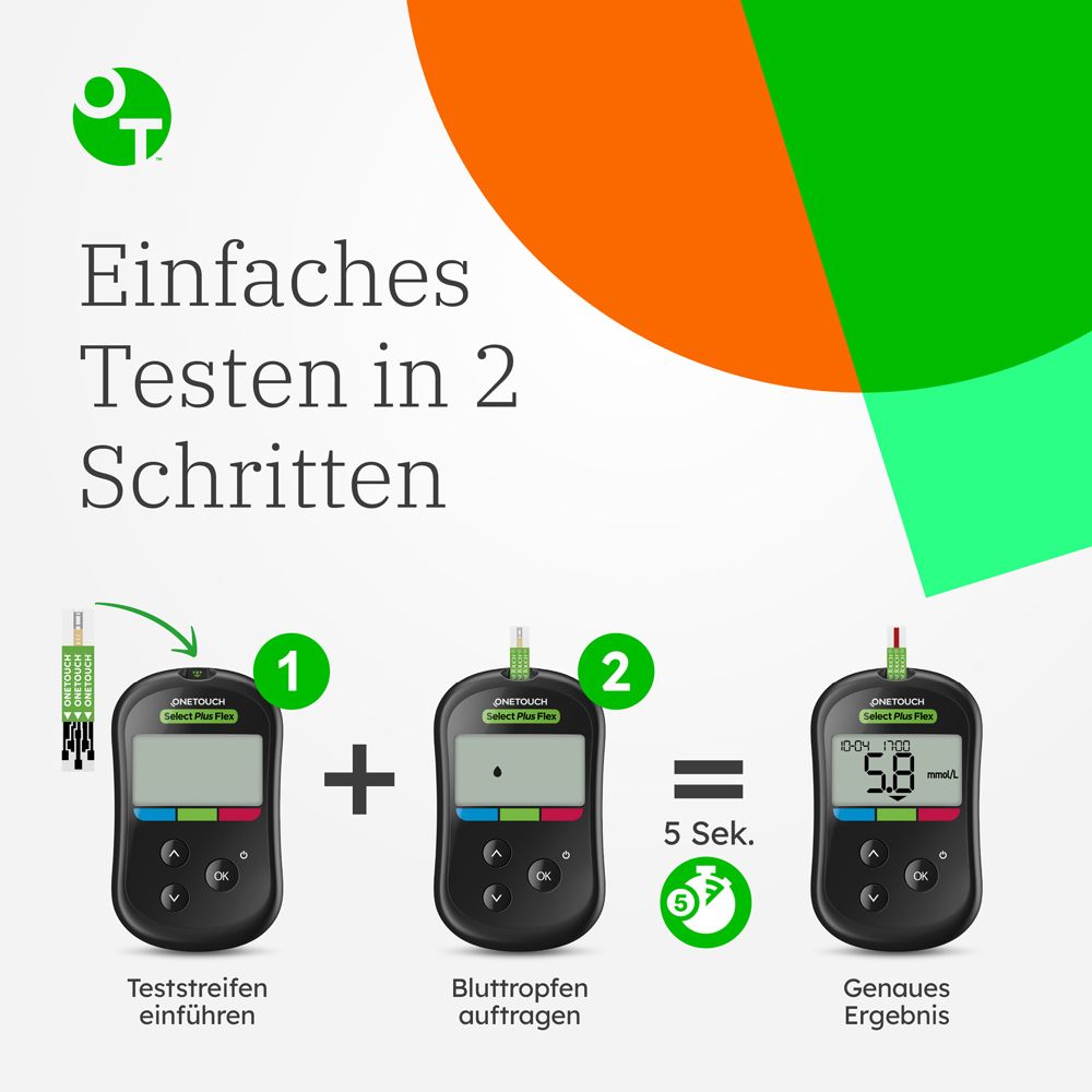 OneTouch Select Plus Flex® Diabetes Starter-Set mmol/l, 40 Teststreifen, 40 sterile Lanzetten, 1 Stechhilfe