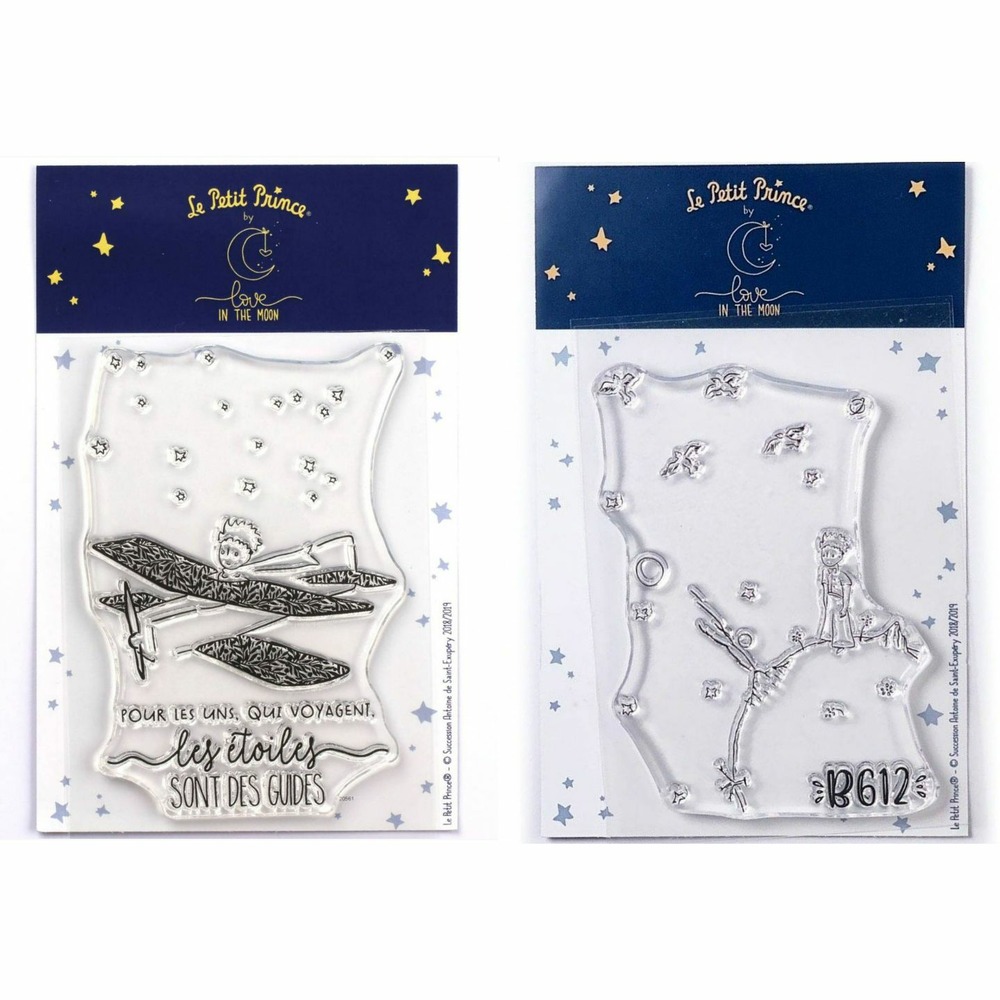2 tampons transparents le petit prince avion et astéroïd