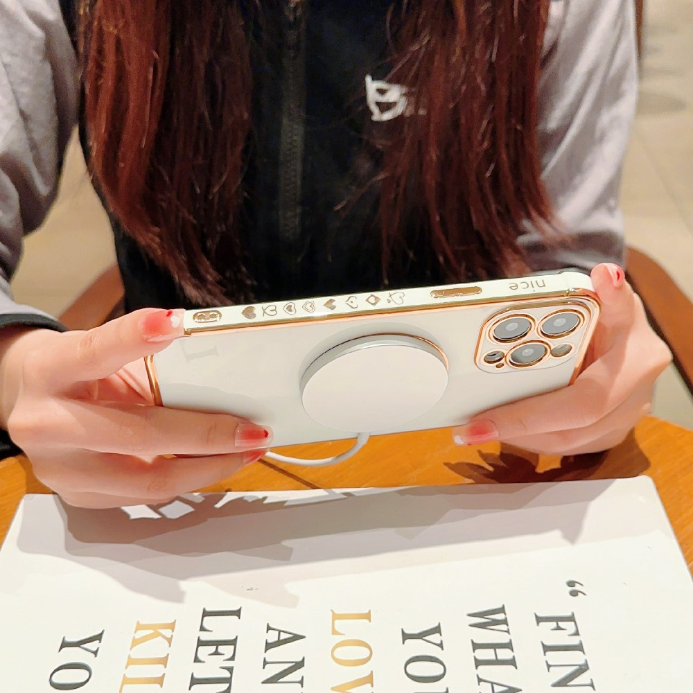 iPhone 16 Pro MagSafe Gummi Case Hülle Galvanisierter Rahmen   Kameraglasschutz - Weiss / Gold