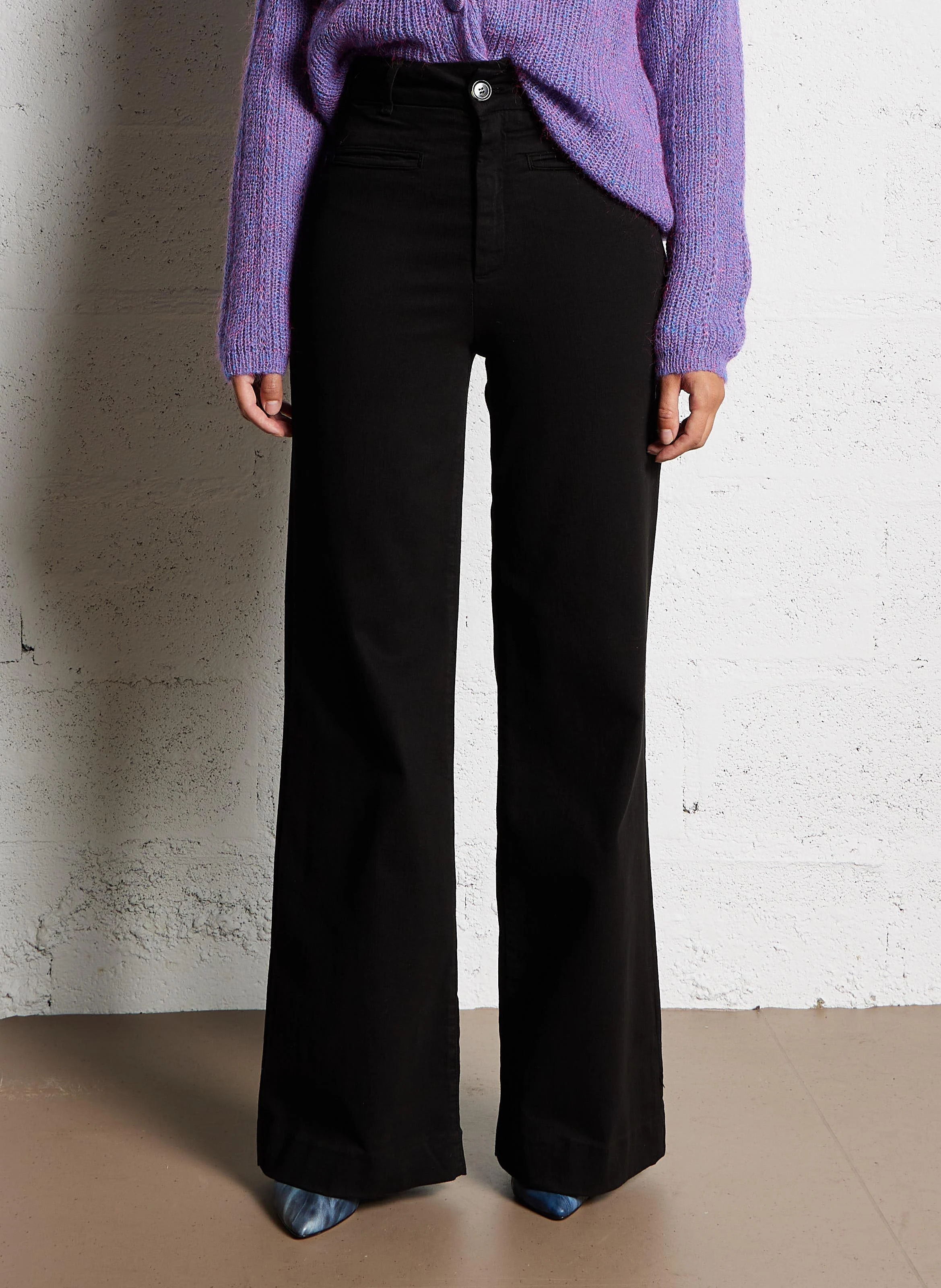 VIVA - Jean flare taille haute en coton mélangé | Noir