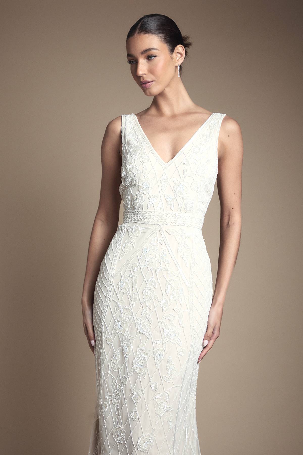 Coast Robe de Mariée Coast Ornée à Décolleté Plongeant Florale Vintage