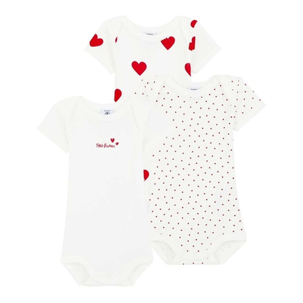 Bodies 3-pack White/Red Hearts - Petit Bateau