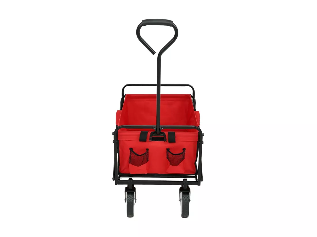 Chariot pliable de plage avec roues en plastique et charge maximale de 120 kg en rouge