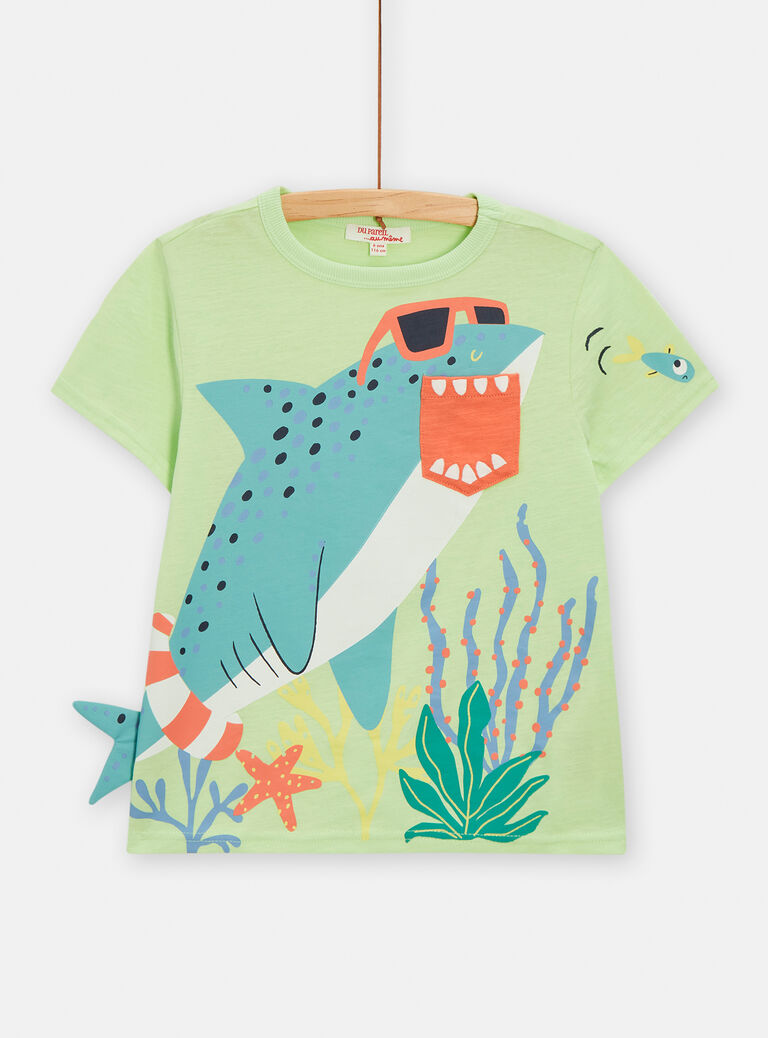 T-shirt vert animation requin pour garçon