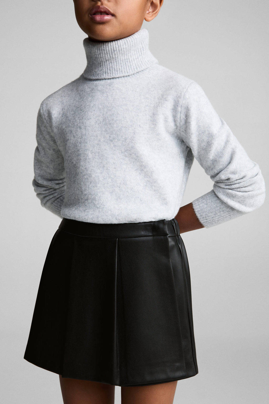 Mango Kids imitatieleren skort zwart