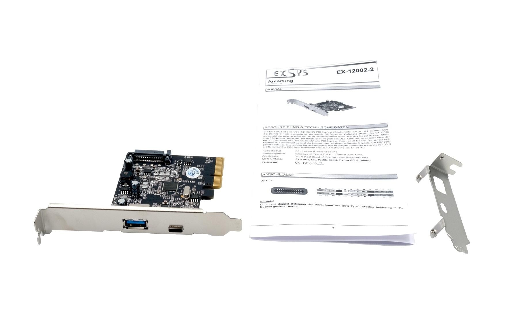 PCI-Express-Karte EX-12002-2PCIe-Schnittstellenerweiterung mit USB-A- und USB-C-Anschluss