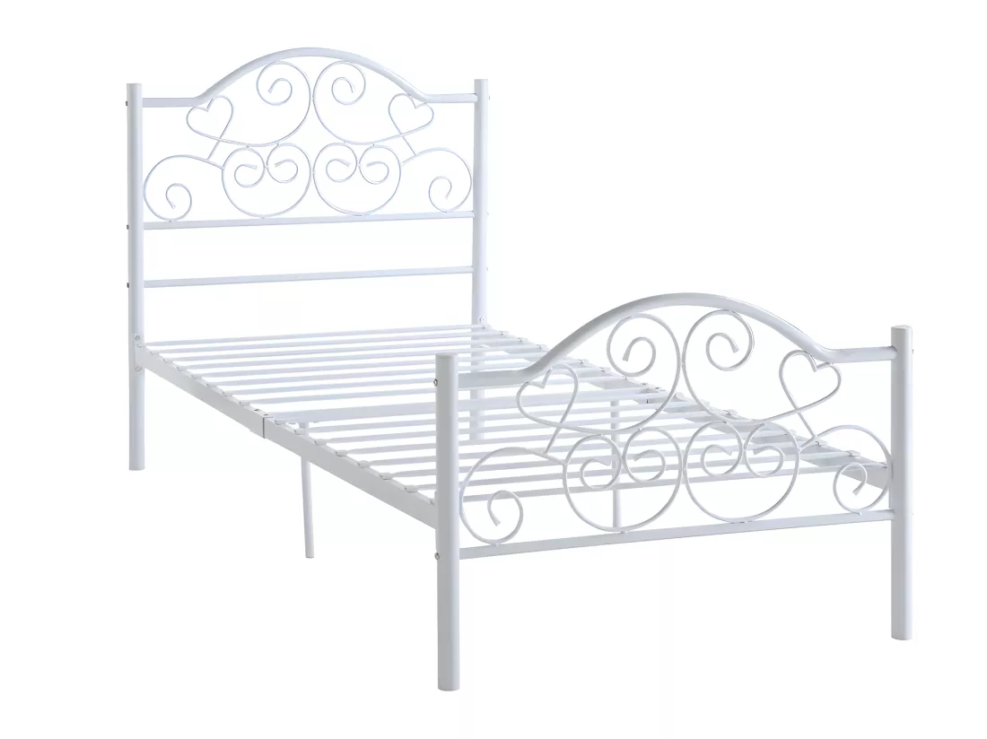 Lit LEYNA - 90 x 190 cm - Métal - Blanc + matelas