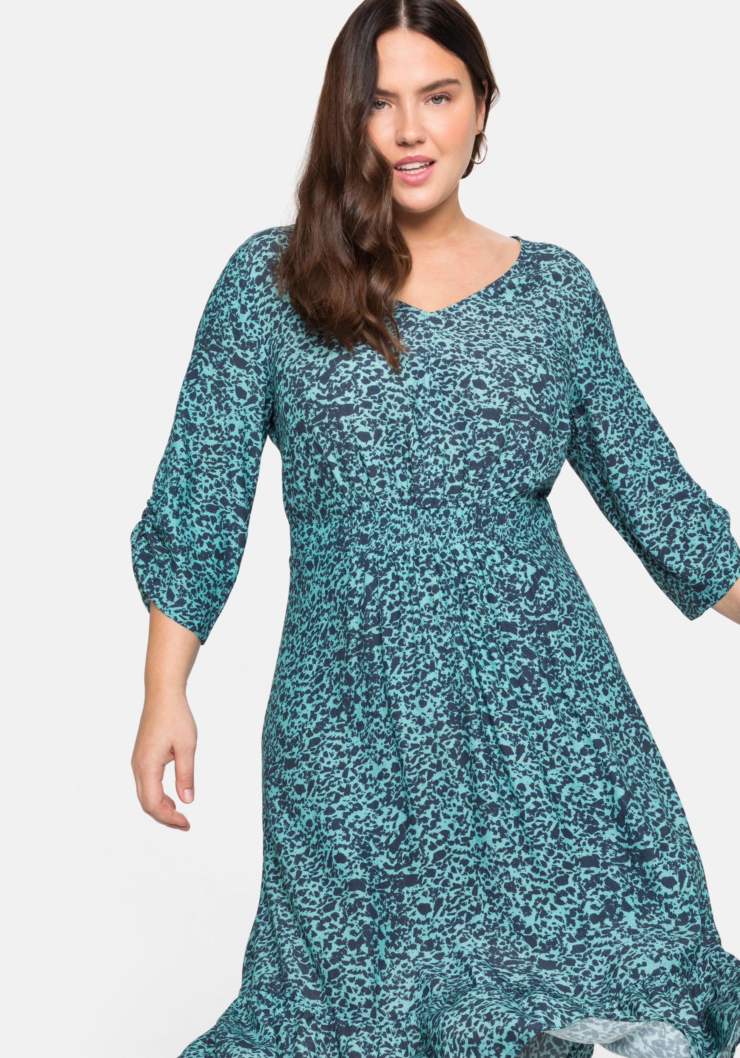 Midikleid mit Alloverprint und 3/4-Ärmeln