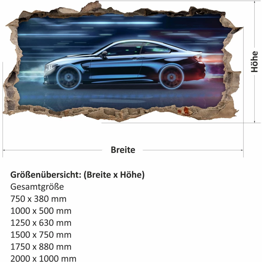 Nikima Wandtattoo 224 Wandtattoo Rennauto blau - Loch in der Wand bunt