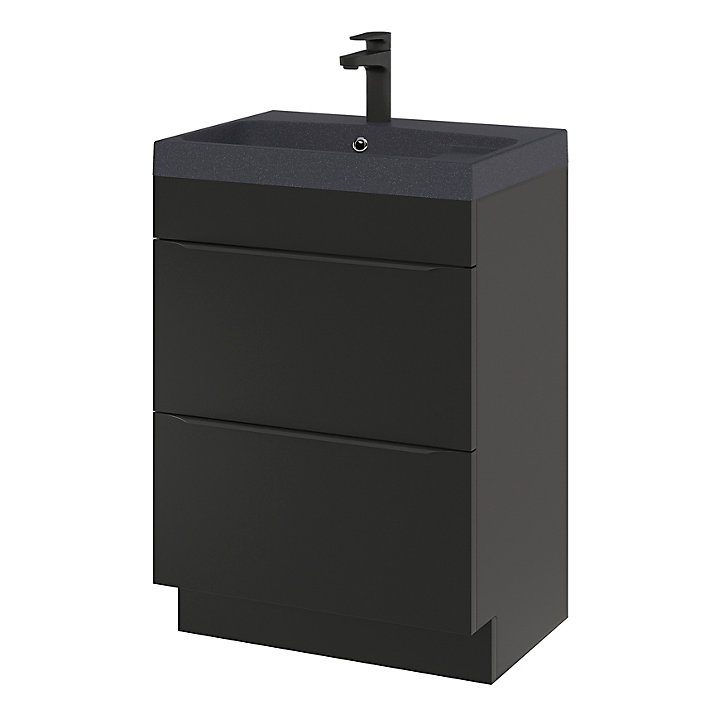 Ensemble salle de bains l.60 cm meuble à poser Imandra noir mat + plan vasque résine noir