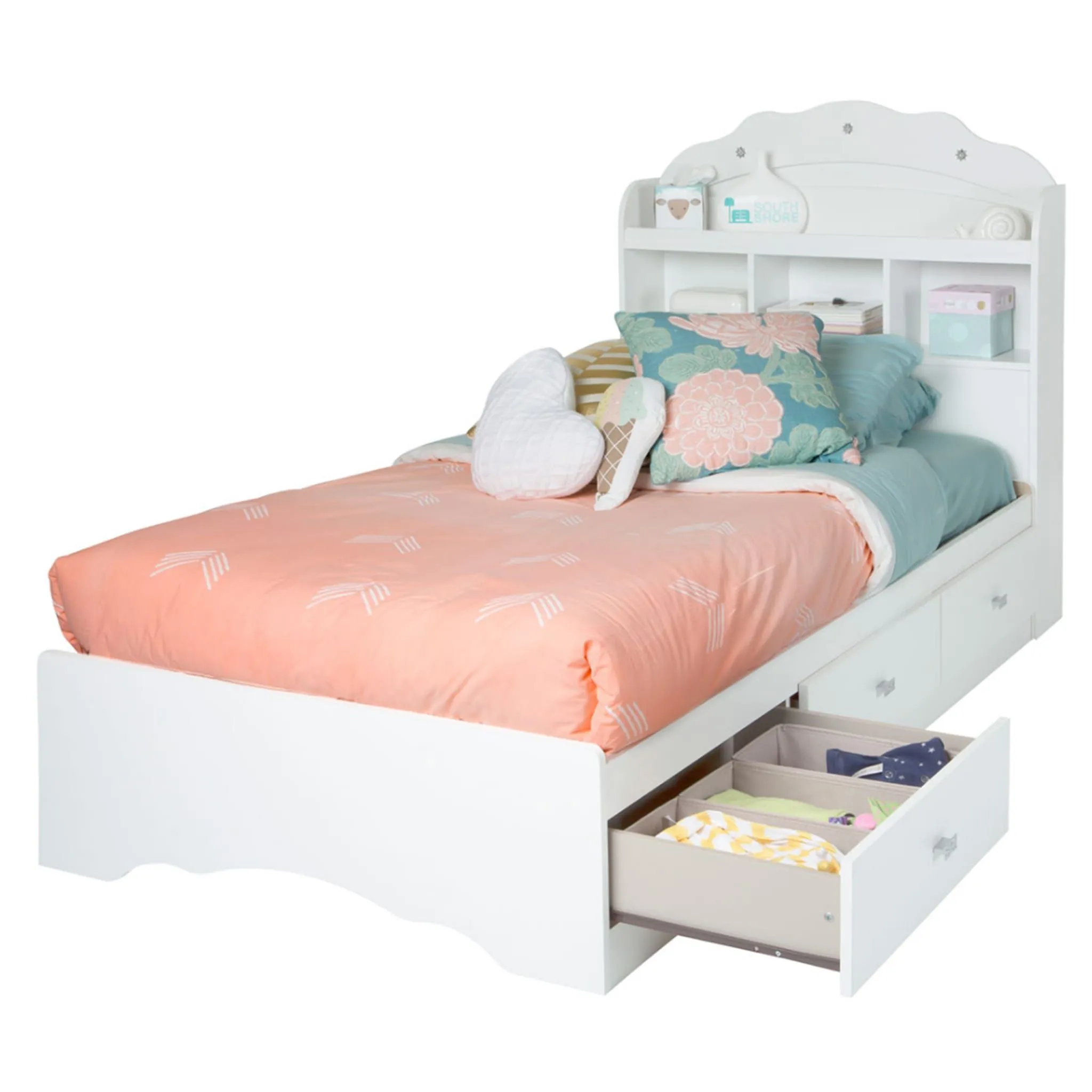 South Shore Lit Matelot Simple 3 Tiroirs Tiara - Blanc Solide