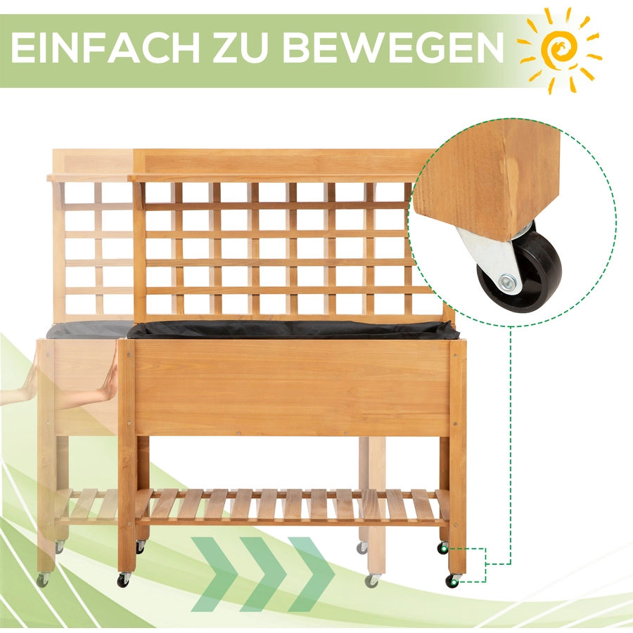 Outsunny Gärtnertisch mit Rollen natur