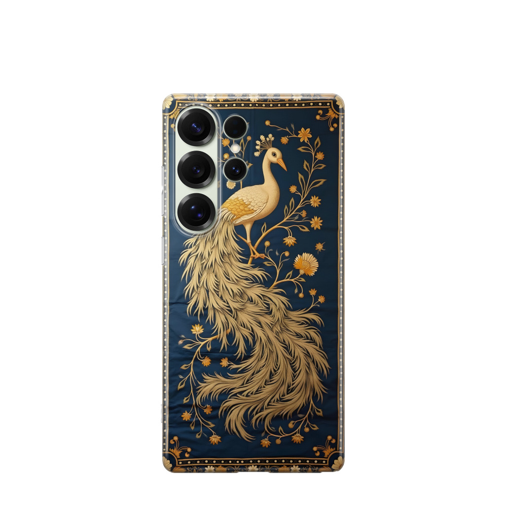 Samsung Galaxy S25 Ultra Gummi Hülle Goldener Pfau des Orients - Blau