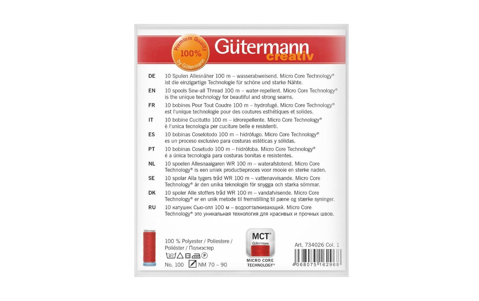Nähgarn-Set Water Repellent 10 Stück, MehrfarbigWasserabweisender Universalnähfaden im Set